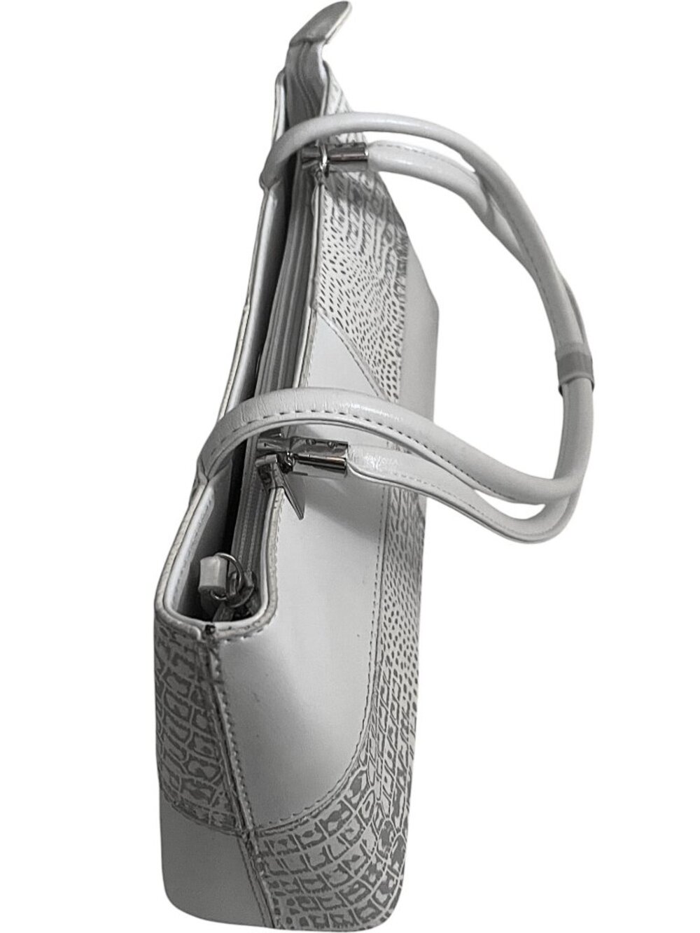 Gray Croc Embossed Structured Shoulder Bag Elegant Sturdy Faux Leather Handbag - Picture 4 of 8
